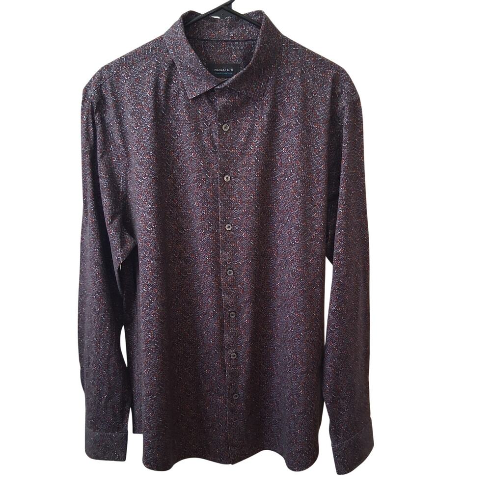 Bugatchi OooHCotton Tech Men's Ruby 8 Way Stretch Button Up Long Sleeve Shirt-XL